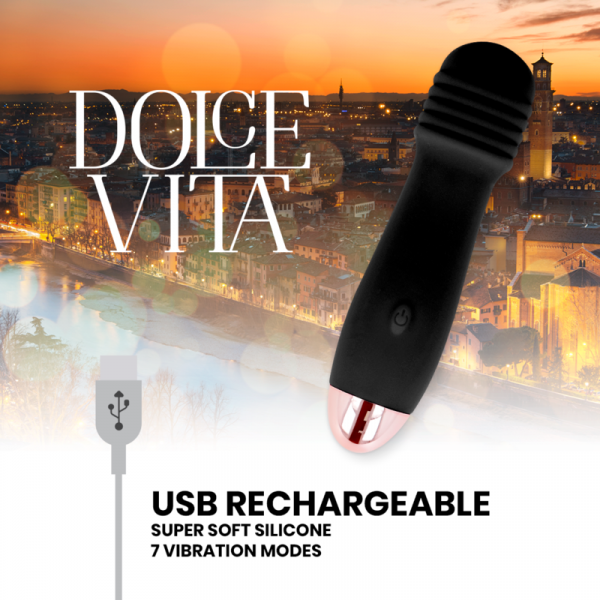 Δονητής Dolce Vita Vibrator Three 10 Speed μαύρος επαναφορτιζόμενος με USB, από υποαλλερκική σιλικόνη, με 7 επίπεδα δόνησης, χωρίς φθαλικα, αθόρυβος.
