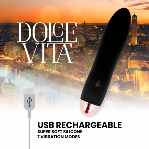 Δονητής Dolce Vita Vibrator Four 10 Speed μαύρος επαναφορτιζόμενος με USB, από υποαλλερκική σιλικόνη, με 7 επίπεδα δόνησης, χωρίς φθαλικα, αθόρυβος.
