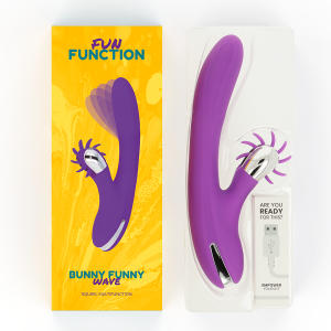 Δονητής Fun Function Bunny Funny Wave 2.0 με διεγερτή κλειτορίδας και κίνηση κύματος, επαναφορτιζόμενος με USb, υποαλλεργικός, αδιάβροχος, εργονομικός, χωρίς φθαλικα.