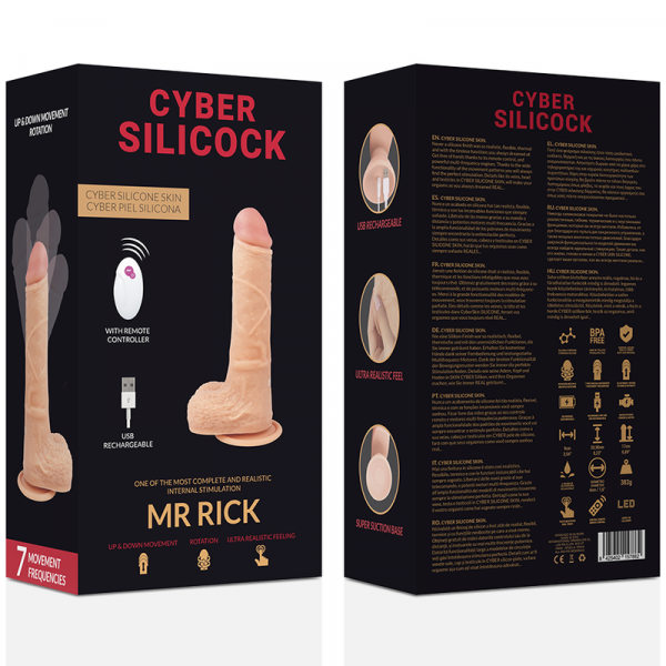 Ρεαλιστικός φαλλός Cyber Silicock Mr Rick με τηλεχειριστήρι, χωρίς φθαλικα, επαναφορτιζόμενος με USB, με ισχυρή βεντούζα.