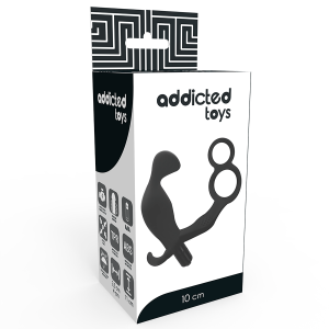 Addicted Toys Anal Plug With Double Penis Ring And Testicles Black